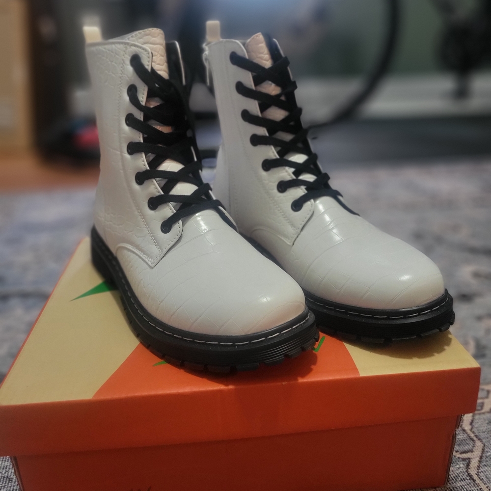 Elegant White Lace-Up Combat Boots